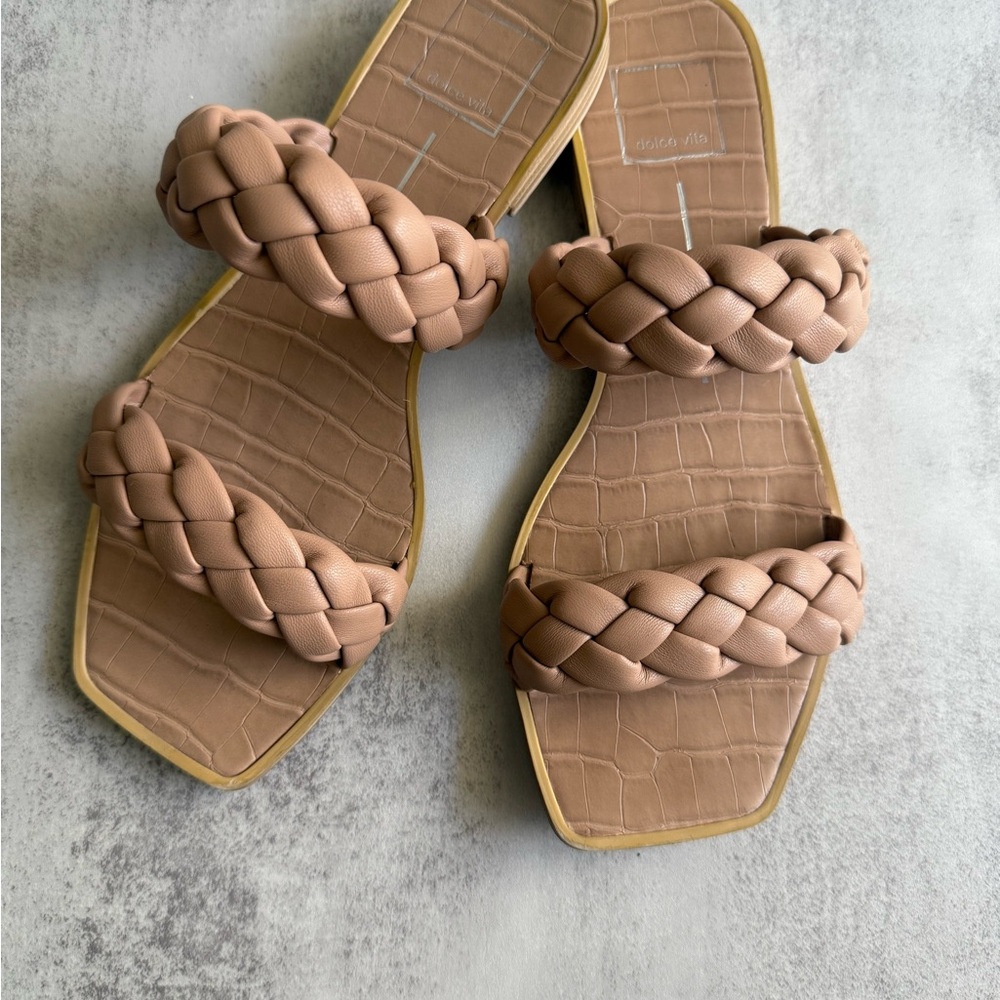 Dolce Vita Tan Braided Sandals with Square-Toe Design